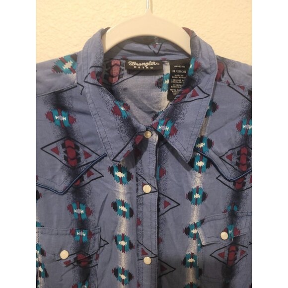 Wrangler Retro Pearl Snap Aztec Southwestern Mens Button Down Rodeo Western - Picture 1 of 12